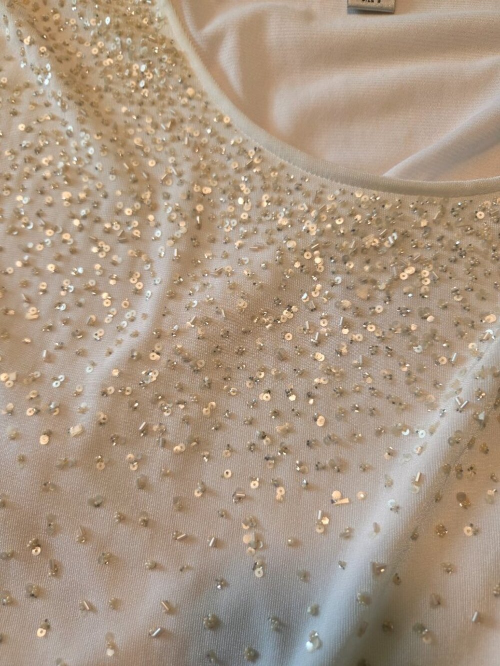 Chicos Traveler Ivory White Ombre Sequin Short Sleeve Blouse Size 3/XL/16 - Picture 4 of 7